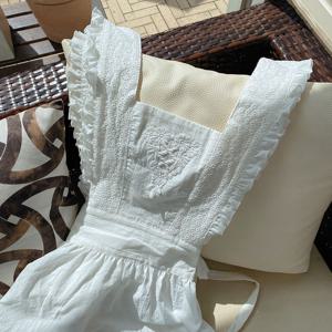 국내제작 화이트 프릴 롱 앞치마 레이스 펀칭 에이프런 원피스 플로리스트 카페 앞치마