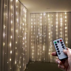 led 와이어 커튼 전구 줄 조명 usb전원 리모컨 점멸 300구 웜화이트 3m x 3m