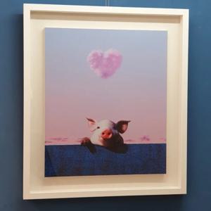 송형노 - 담장위에 올리비아 Pink heart cloud 귀여운 돼지그림,아이방인테리어