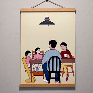 A3 식사시간(자매) 가족그림 가족일러스트 인테리어액자 이사선물