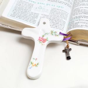 기도손 십자가 로즈 교회선물 도자기 손십자가