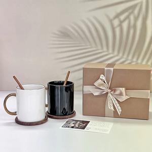 홈카페 감성 골드라인 머그컵 우드컵받침 예쁜 머그잔 잣잔 커피잔 신혼선물