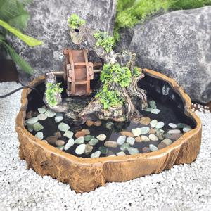 실내분수대 수초물레방아와 통나무밑동수반 힐링인테리어 홈가드닝 베란다정원 테라스조경