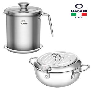 인덕션겸용 스텐 가정용 튀김냄비 2.2L+오일포트 2L