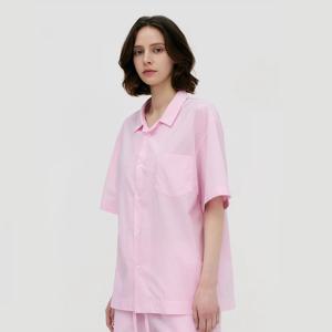 스테이 스트라이프 파자마 숏 슬리브 셔츠 로우 핑크