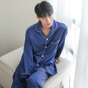 남성파자마 실크잠옷 도트샤무즈 긴팔 홈웨어 집에서입는 실내복세트