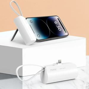 런처 2in1 도킹형 미니 보조배터리 8핀 5000 아이폰 휴대용 거치대 케이블 일체형