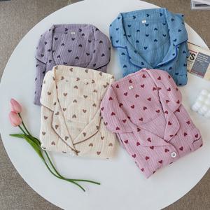 하트 요루면 여름 반팔 잠옷 파자마 세트 4colors