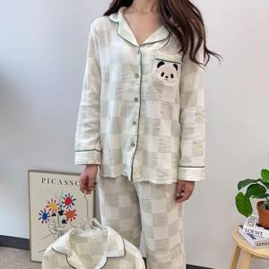 팬더 커플 요루면 순면 긴팔 빅사이즈 잠옷 파자마 세트 2size