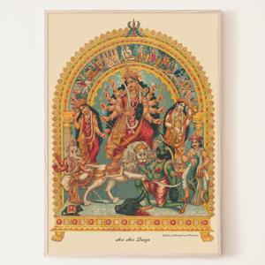 힘과 보호의 여신 두르가 힌두교 그림 인도 네팔 음식점 포스터 액자