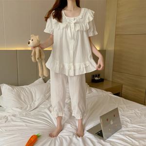 7부 펀칭레이스 리본 잠옷 상하세트
