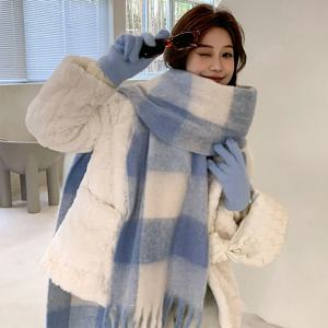 fooi 겨울 따뜻한 체크 양면 숄 머플러 도톰한 목도리