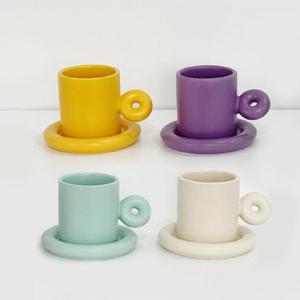 홈카페 동글도넛 미니 머그컵 도자기 커피잔 세트 (4color)