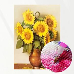 4+1 DIY 보석십자수 해바라기 화병1 패브릭 원단형 비즈 큐빅 십자수 집순이 취미