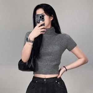 데일리 크롭 반팔 니트 2컬러 반팔목폴라 목폴라니트 터틀넥 여자 폴라티 골지반팔 니트목폴라
