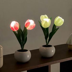 튤립 쁘띠팟 LED 무드등 화분 꽃 오브제 세라믹 수면등 방꾸미기 조명 2colors
