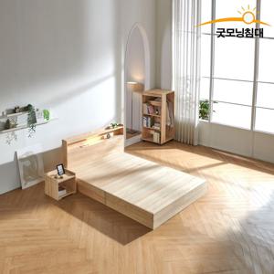 편백나무 원목  LED 수납 평상형침대 (싱글.슈퍼싱글.더블.퀸.킹) 매트리스선택