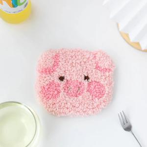 티코스터 펀치니들 DIY 자수 키트 스킬 공예 컵받침 만들기-핑크돼지