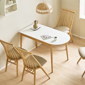 밀레뉴 HPM 1200 4인용 화이트 반원 테이블 반타원 식탁 라운드 자작 원목