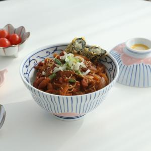 히미츠 텐동그릇 핑크 줄무늬