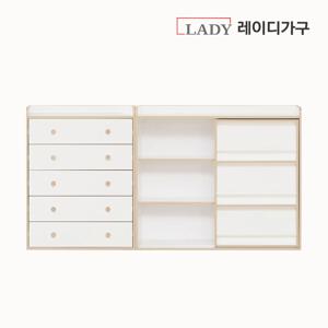 키디 전면 책장 세트26 (5단 서랍장 + 1200 슬라이딩 전면 책장)