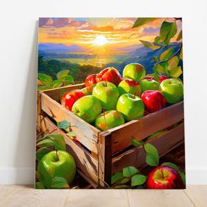 수확한 결실의 사과박스 캔버스액자 청사과 홍사과 그림 금전운 결실을 주는 인테리어액자