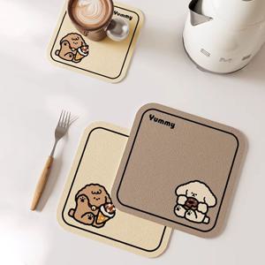 [해외] 모던 강아지 PU 컵받침 흡수 티 코스터 화병받침 4P세트 2size