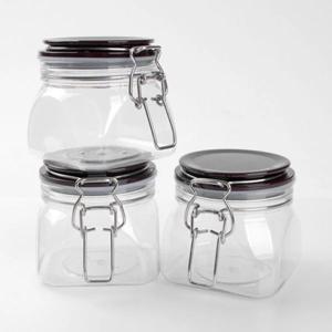 Airtight 투명 페트 실리콘 압축 패킹 양념통 고리 밀폐 용기 600ml 3p 세트