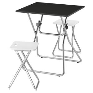군데 테이블+스툴 2인용 간이식탁세트 접이식 67x67cm 블랙/화이트