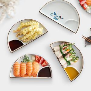 재팬 하프문 2구 나눔접시 (4colors) 반달 회접시 초밥 도자기 일식 그릇 식기
