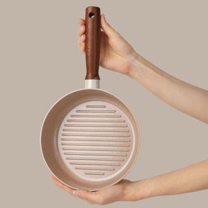 국산 세라믹 코팅 우드+크림 IH 인덕션 그릴 프라이팬 20cm