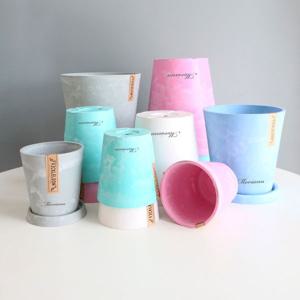 마블 컬러 플라스틱 무광화분+받침 4Size 5Color 도자기느낌 감성화분