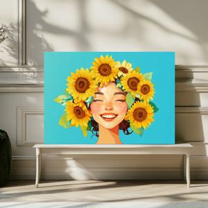 해바라기 미소 그림 캔버스액자 돈 들어오는 꽃 머리 웃는 여성 카페 풍수 인테리어 액자
