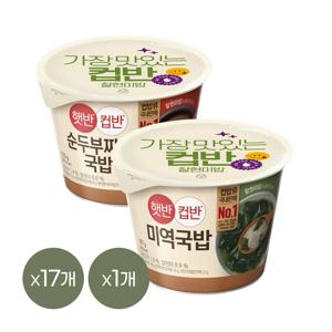 햇반 컵반 순두부찌개국밥 173g x17개+미역국밥 167g x1개