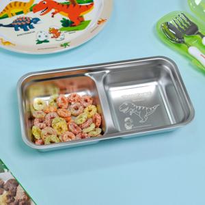 티라노 스텐304 2칸 깊은 식판 아동용 공룡 배식판 어린이집 간식 그릇 가정용