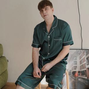 S-3XL 남자잠옷 파자마 무지 실크잠옷 반팔 홈웨어 라운지웨어 파자마 세트 GR