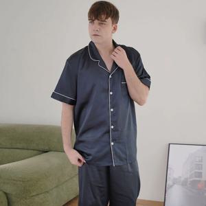 S-3XL 남자잠옷 파자마 무지 실크 반팔 반바지 홈웨어 라운지웨어 잠옷세트 nv