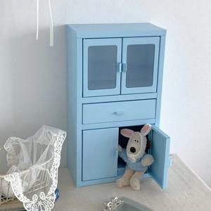 블루 미니 철제캐비넷 소형 인테리어 수납함 철제 캐비닛