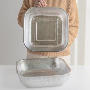 정사각 스텐 채반 대형 2size 야채 세척볼 스테인레스 밧드 펀칭볼 과일 바스켓