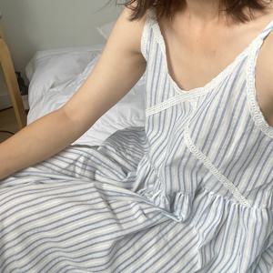 마린 스트라이프 민소매 나시 원피스 잠옷 파자마 홈웨어