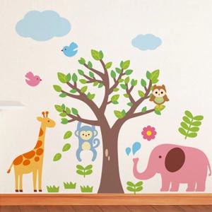 동물 마을 4종 홈데코 스티커 / 홈가든 자연 동물 / 아이방꾸미기 어린이집 유치원 동심