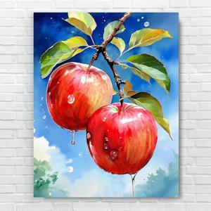 신선한 자연속의 홍사과 2과실 캔버스액자 금전운 돈들어오는그림 결실을 주는 인테리어액자