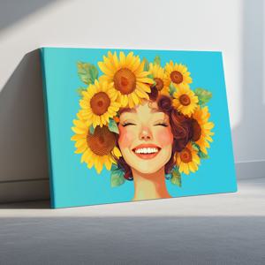 돈 들어오는 해바라기 꽃 머리 여자 그림 캔버스 알루미늄액자 거실 현관 사무실 인테리어