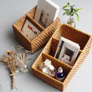 라탄 경사 2칸, 3칸 칸막이 수납 바구니 소품 정리함 (2size)