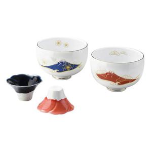 [해외]엠모드 후지산 모티브 볼그릇+사케잔 4PCS 세트(선물상자 포함)