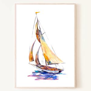 수채 노을의 요트 밤 풍경 그림 인테리어 휴양지 바다 액자