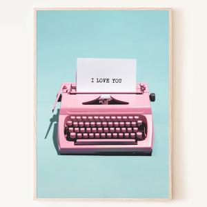 I Love You 핑크색 레트로 타자기 빈티지 포스터