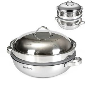 프리미오3 통3중 IH 2단 찜냄비 30cm /인덕션겸용 전골냄비 찜기 찜솥 스텐냄비