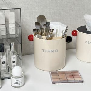 귀여운 더블볼 대용량 연필꽂이 책상 정리함 브러쉬 펜 리모컨 홀더