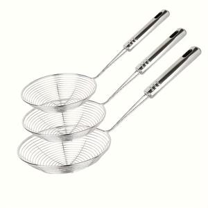 TEMU 3pcs 스테인리스 스트레이너 세트, 내구성 있는 금속 스키머와 긴 손잡이, 튀김, 파스타용 식품 안전 스키밍 스푼, 30.51cm, 32.0cm, 35.0cm 주방 도구